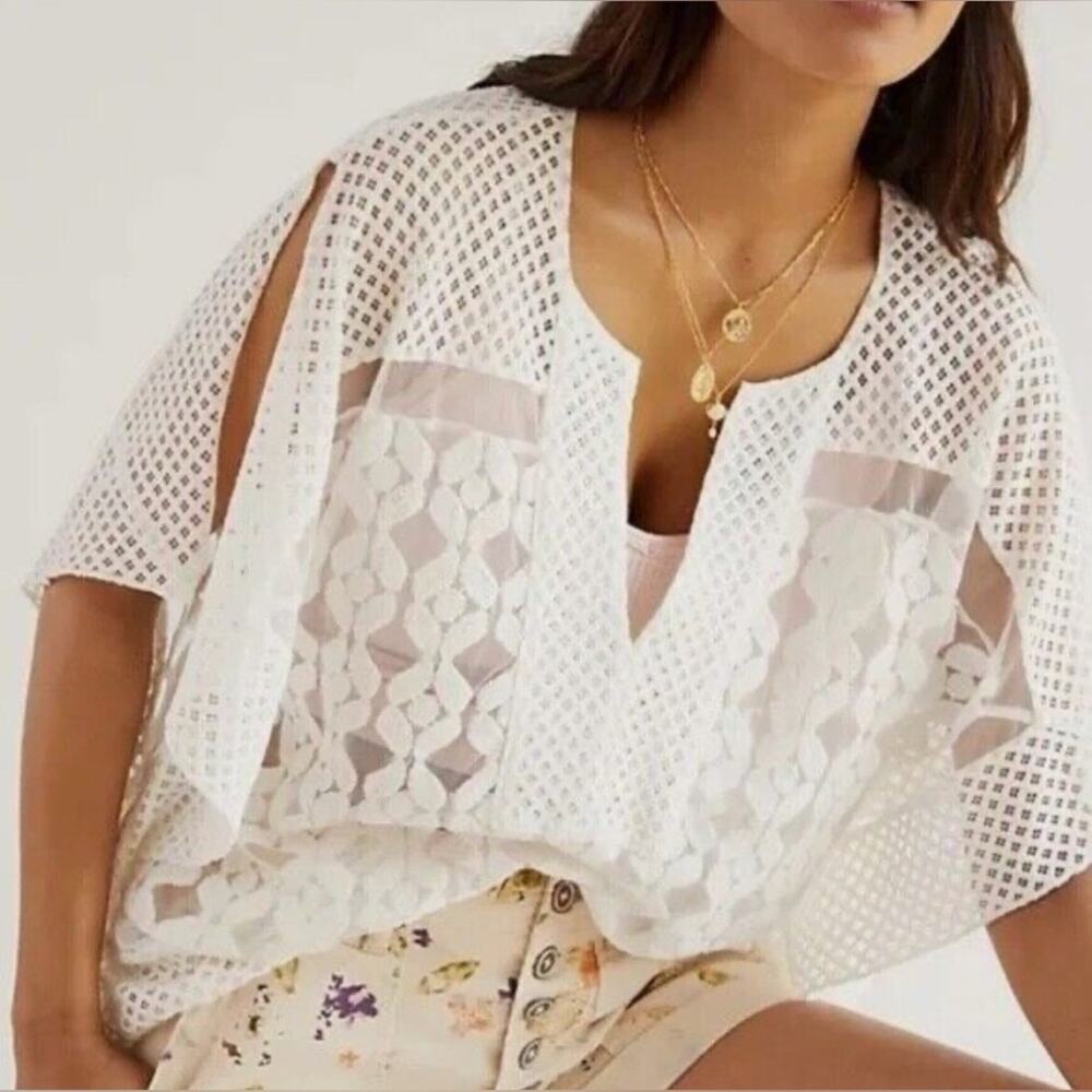 Anthropologie White Lace Poncho - Picture 2 of 9